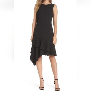 Vince Camuto Asymmetrical Ruffle Hem Sleeveless Crepe Dress